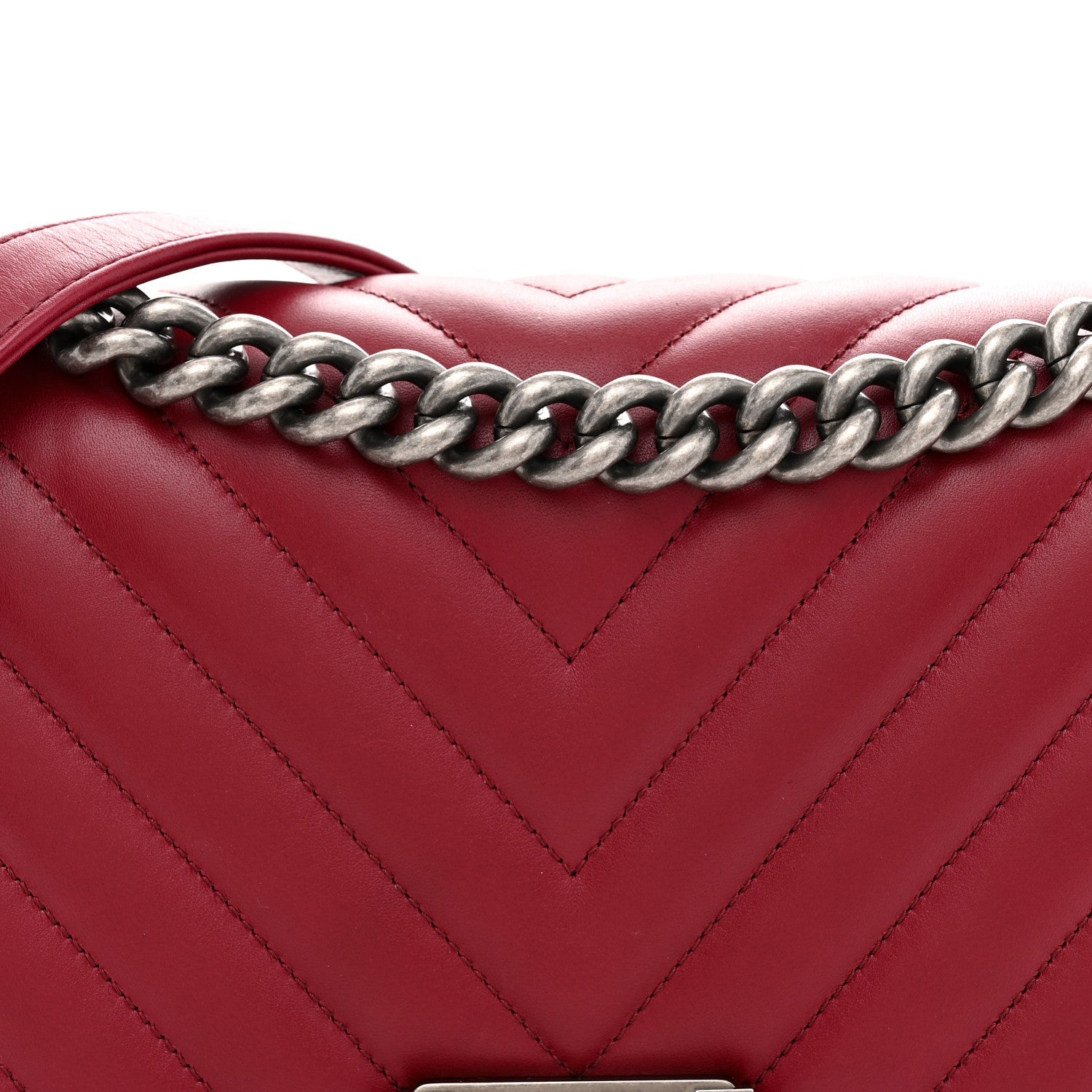 Calfskin Chevron Quilted Medium Boy Flap Burgundy