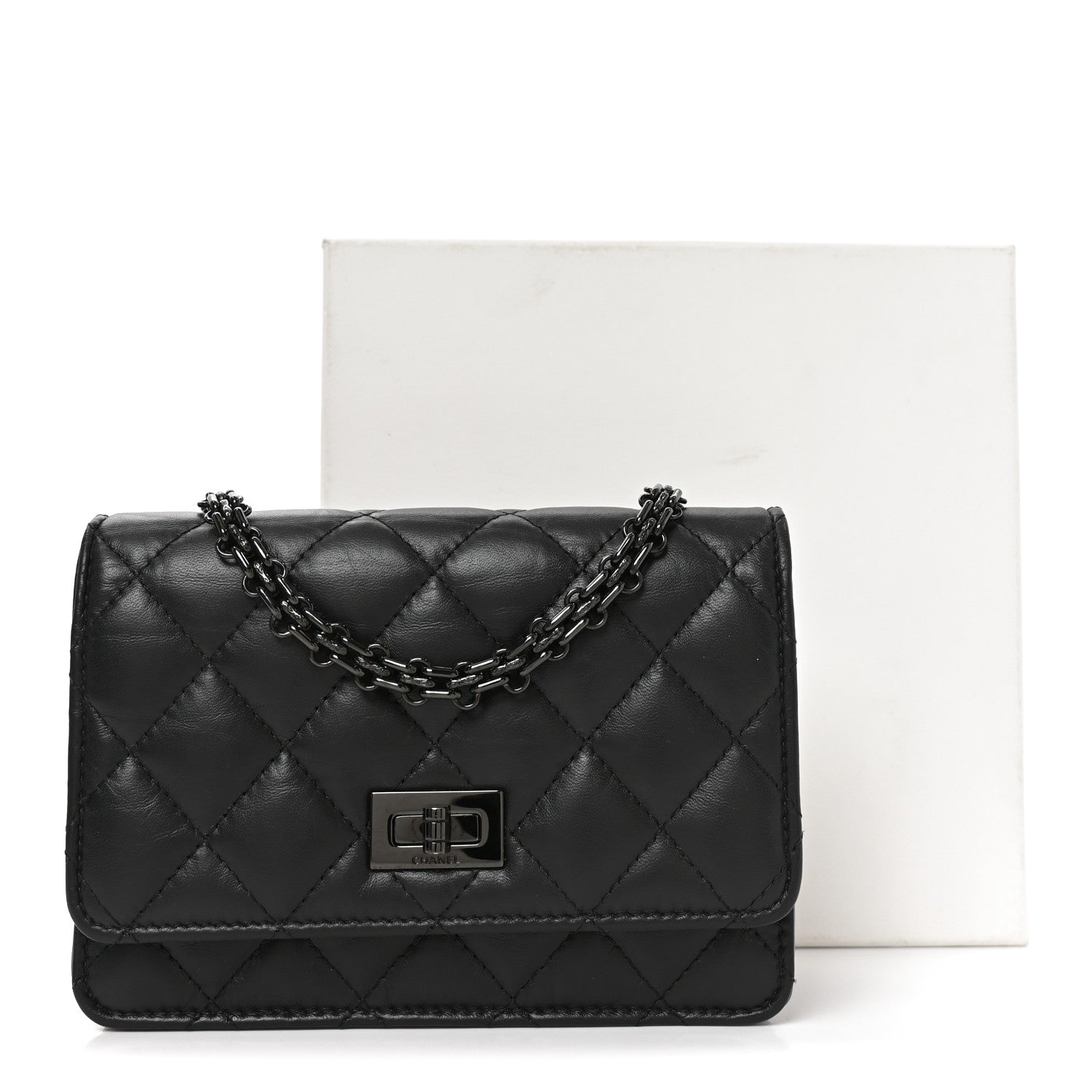 Aged Calfskin Quilted Mini Reissue Wallet On Chain WOC So Black
