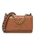 Lambskin Quilted Chanel 19 Wallet On Chain WOC Brown