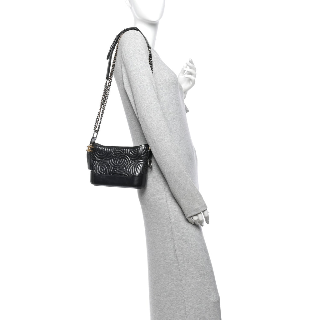 Aged Calfskin CC Quilted Small Gabrielle Hobo Black