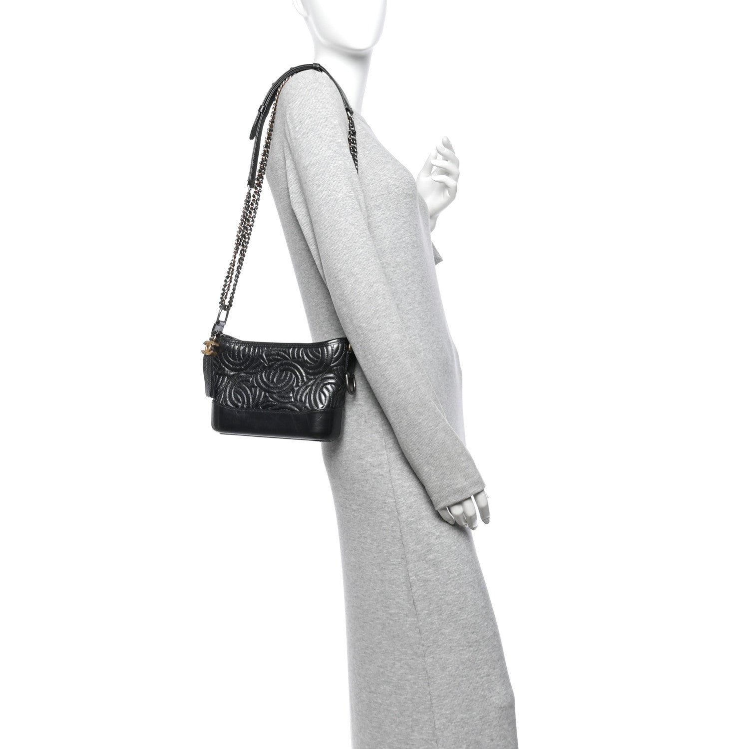 Aged Calfskin CC Quilted Small Gabrielle Hobo Black