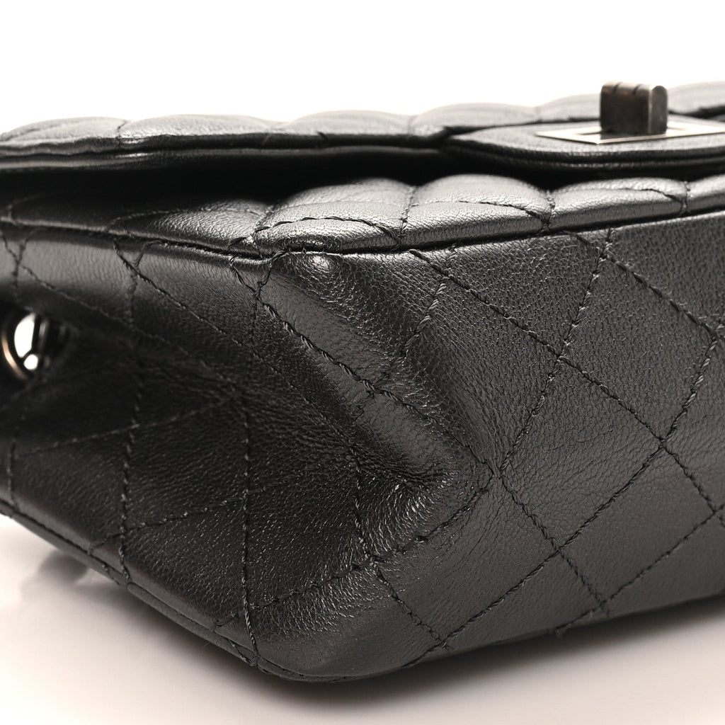 Metallic Sheepskin Quilted 2.55 Reissue Mini Flap Dark Silver