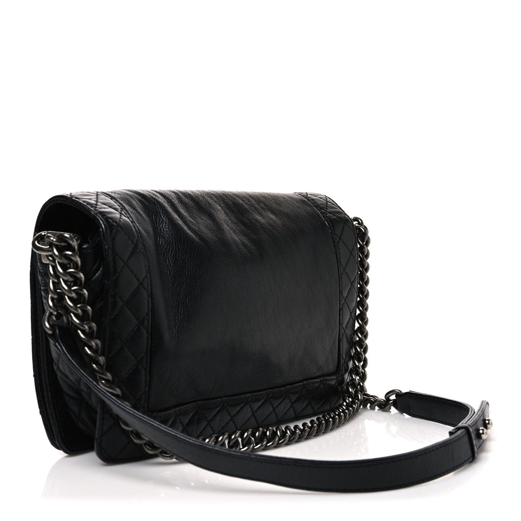 Calfskin New Medium Boy Reverso Flap Black