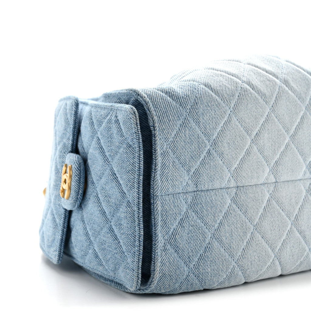 Washed Denim Quilted Small Chanel 25 Handbag Blue