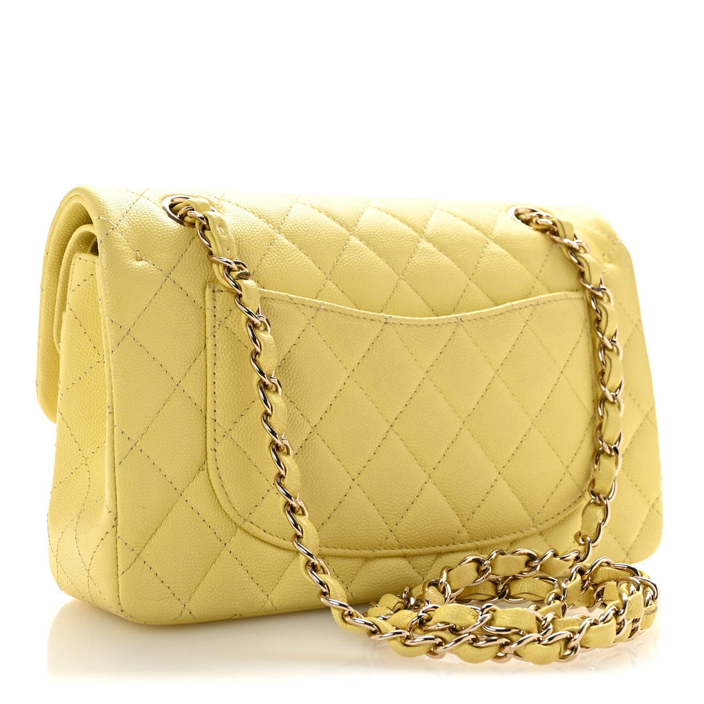 Caviar Quilted Small Double Flap Light Yellow