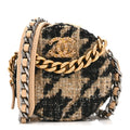 Wool Tweed Lambskin Quilted Chanel 19 Round Clutch With Chain and Coin Purse Beige Black