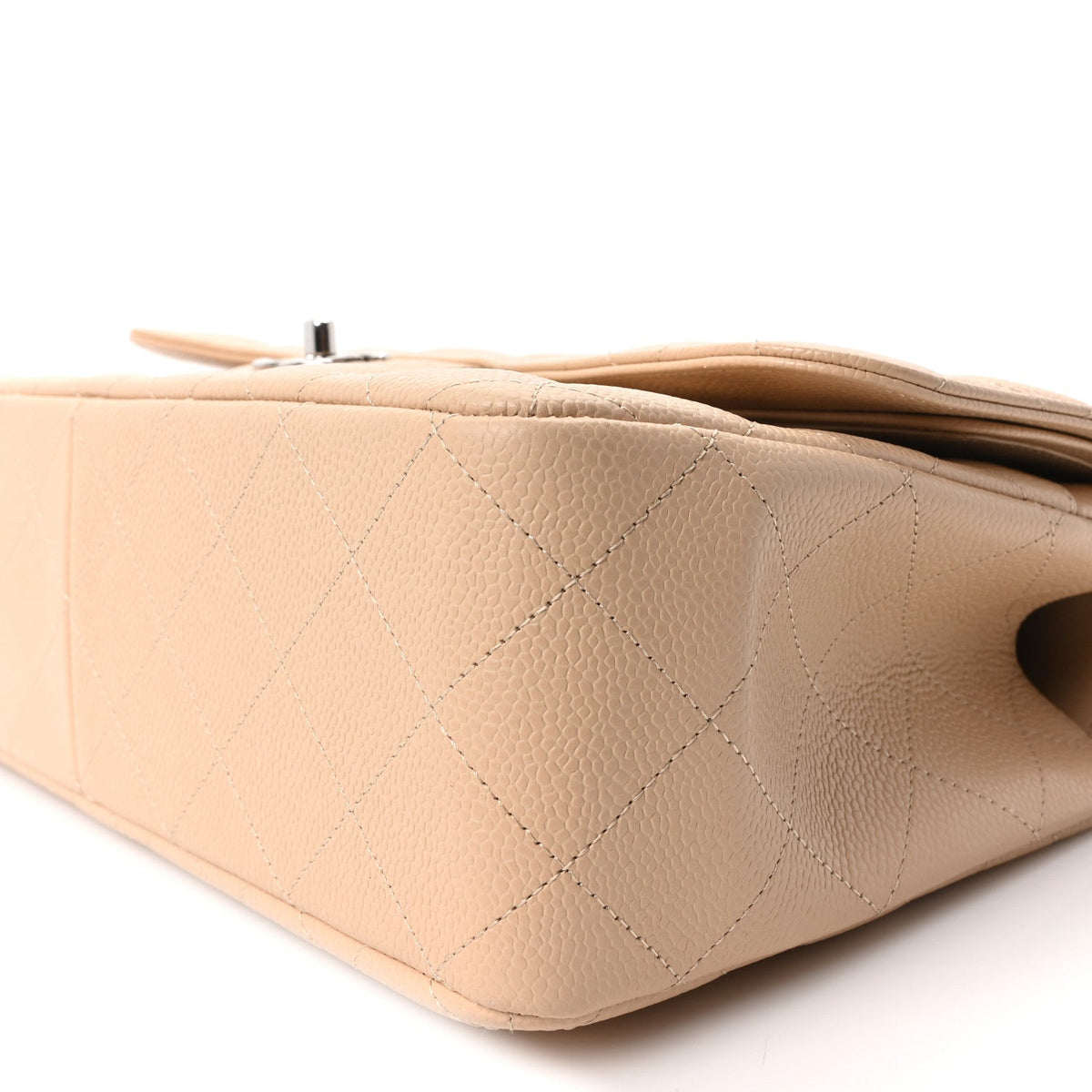 Caviar Quilted Jumbo Double Flap Beige Clair