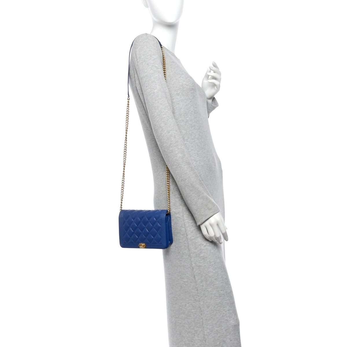 Caviar Quilted Boy Wallet On Chain WOC Dark Blue