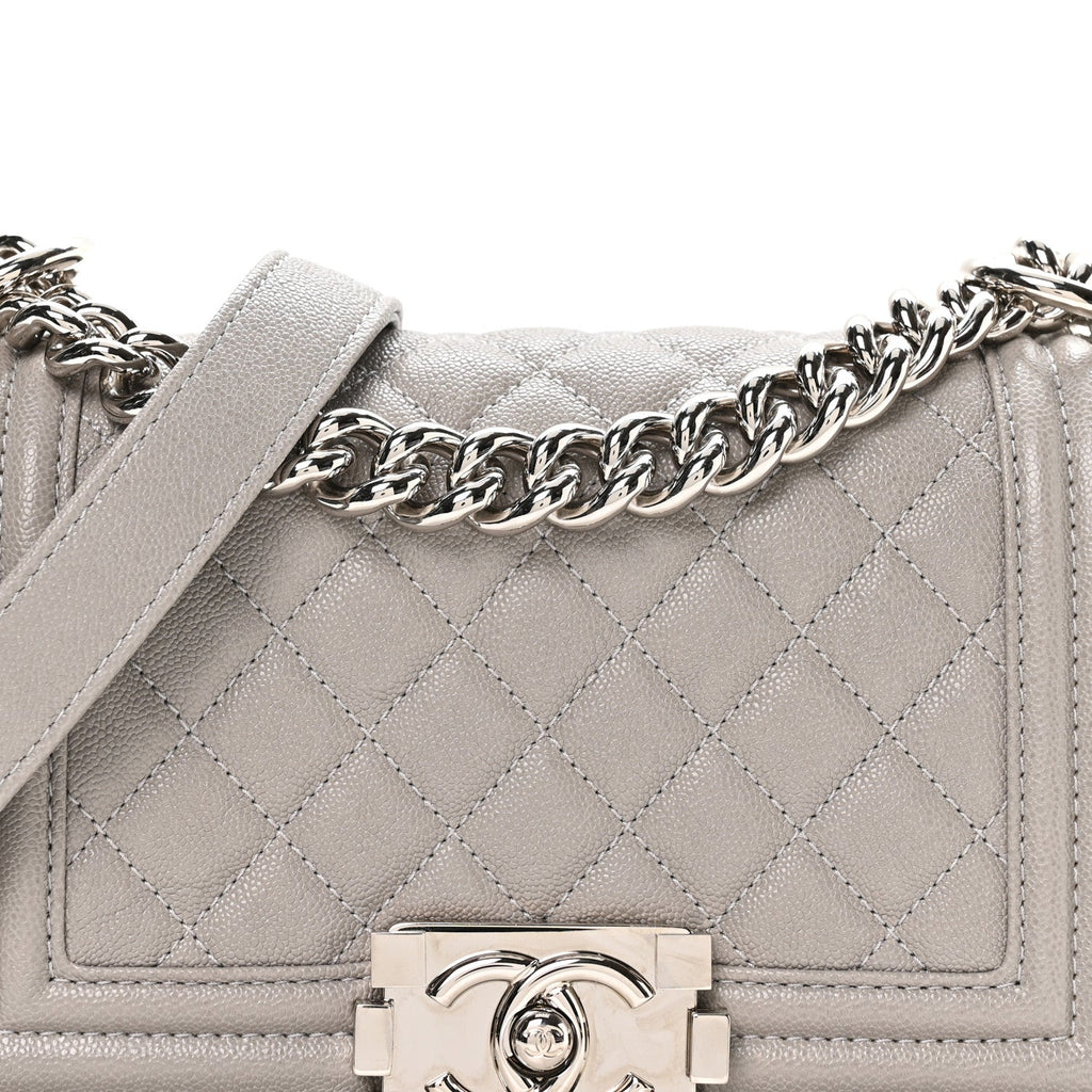 Caviar Quilted Small Boy Flap Grey
