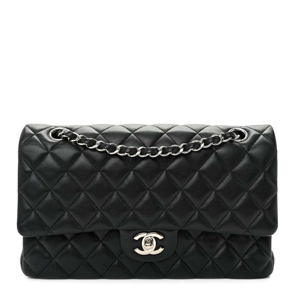 Lambskin Quilted Medium Double Flap  Black