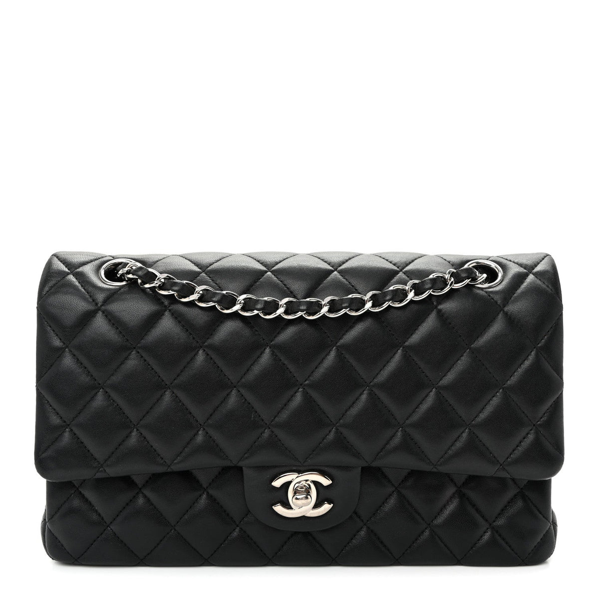 Lambskin Quilted Medium Double Flap  Black