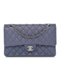 Lambskin Quilted Medium Double Flap Blue