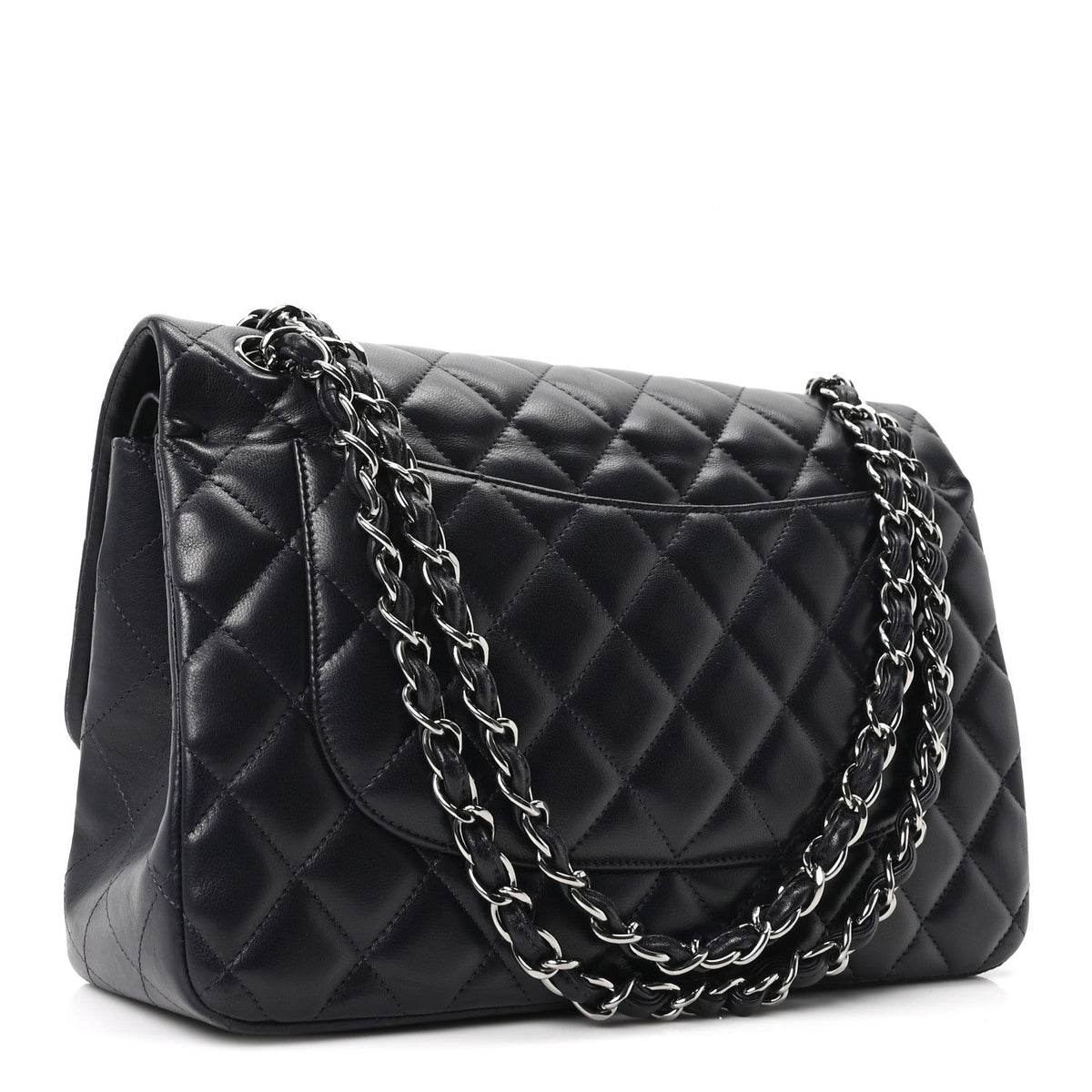 Lambskin Quilted Jumbo Double Flap Navy
