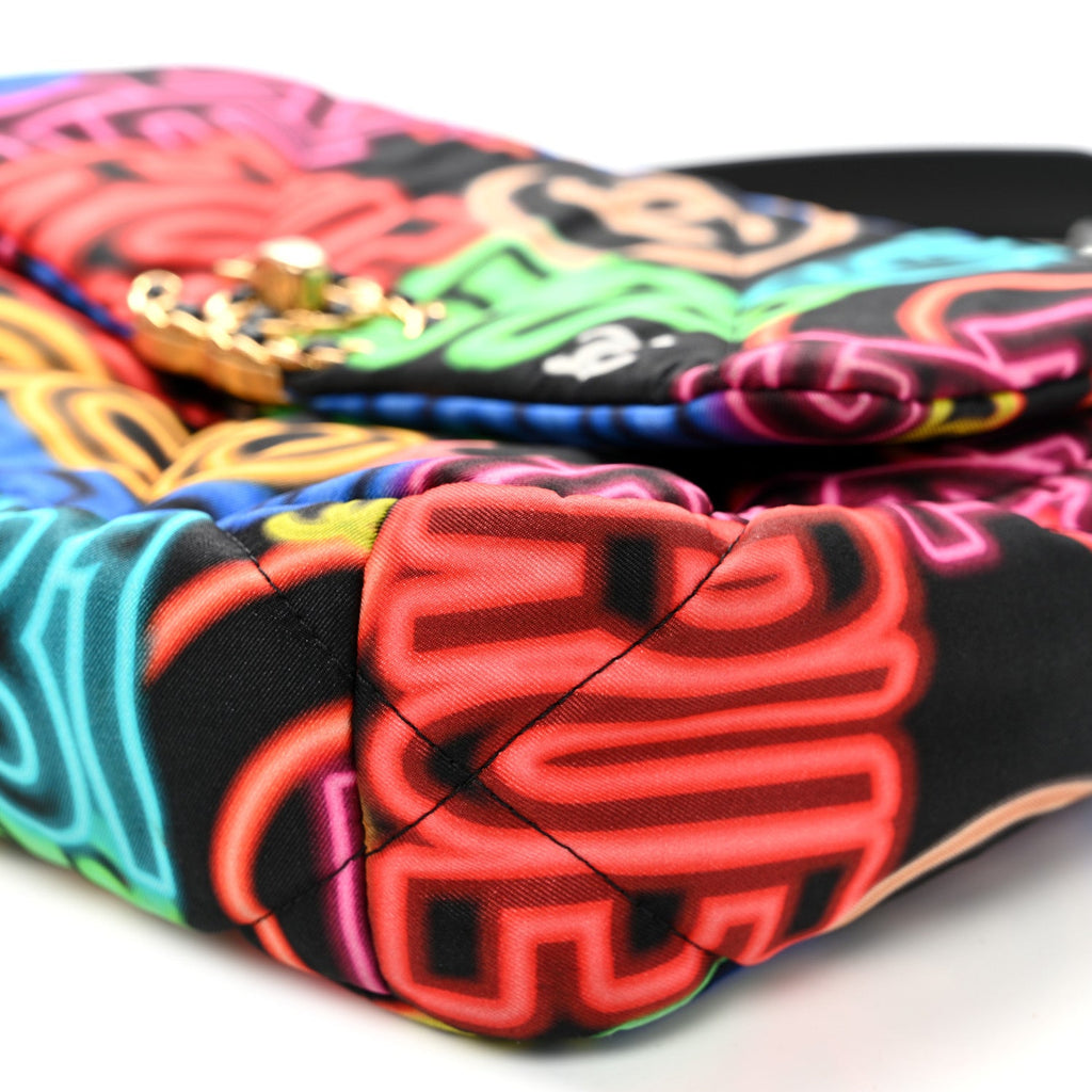 Fabric Quilted Neon Graffiti Medium Chanel 19 Flap Black Multicolor
