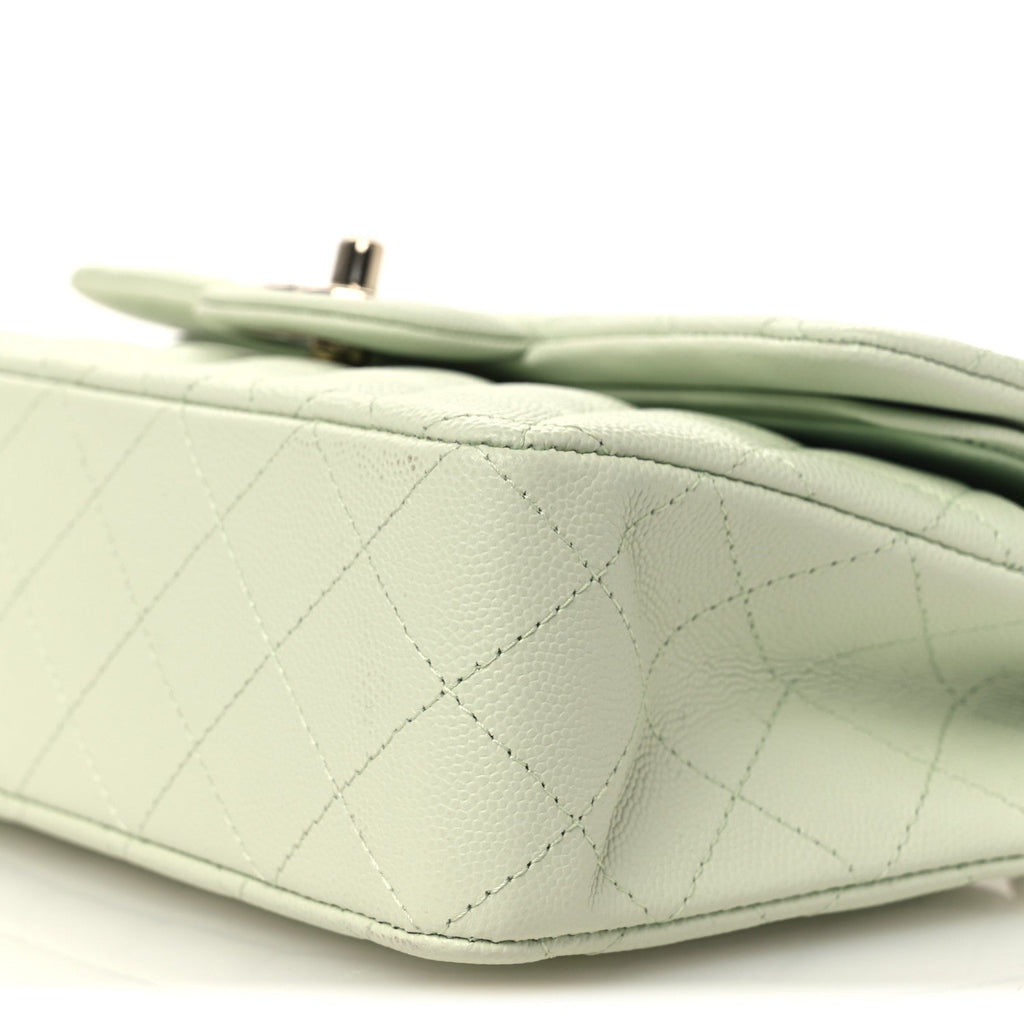 Caviar Quilted Small Double Flap Light Green