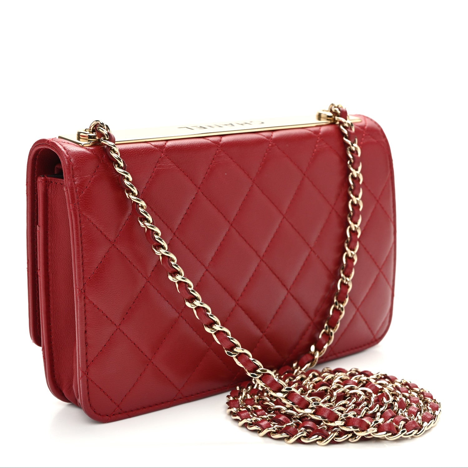 Lambskin Quilted Trendy CC Wallet On Chain WOC Red