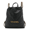 Shiny Calfskin Quilted Chanel 22 Backpack Black