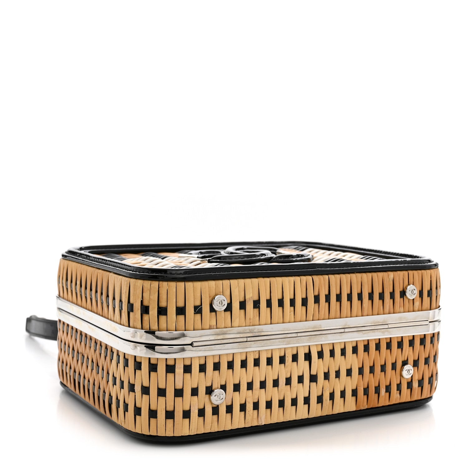 Raffia Patent Medium CC Filigree Vanity Case Black
