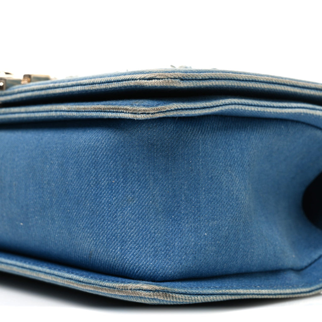 Denim Pleated Medium Boy Flap Light Blue