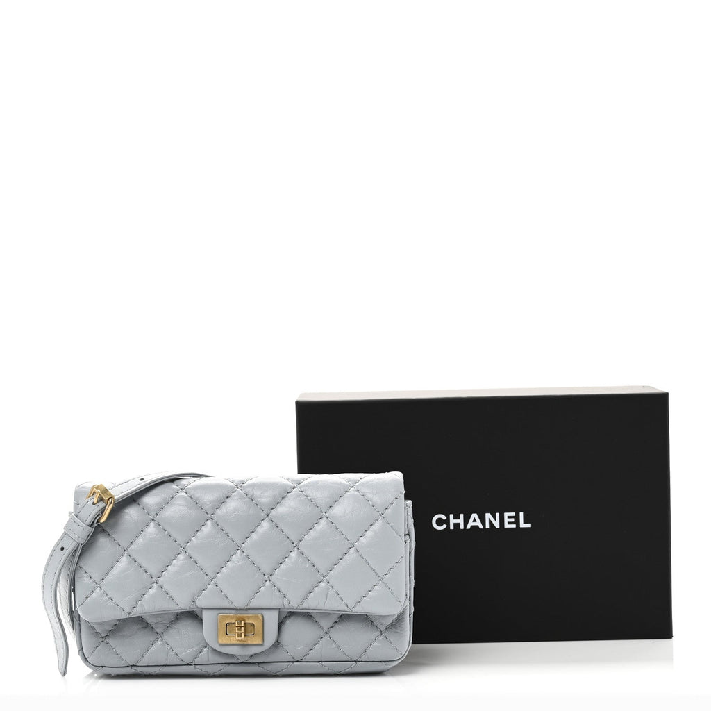 Aged Calfskin Quilted 2.55 Reissue Flap Belt Bag Clutch Light Blue