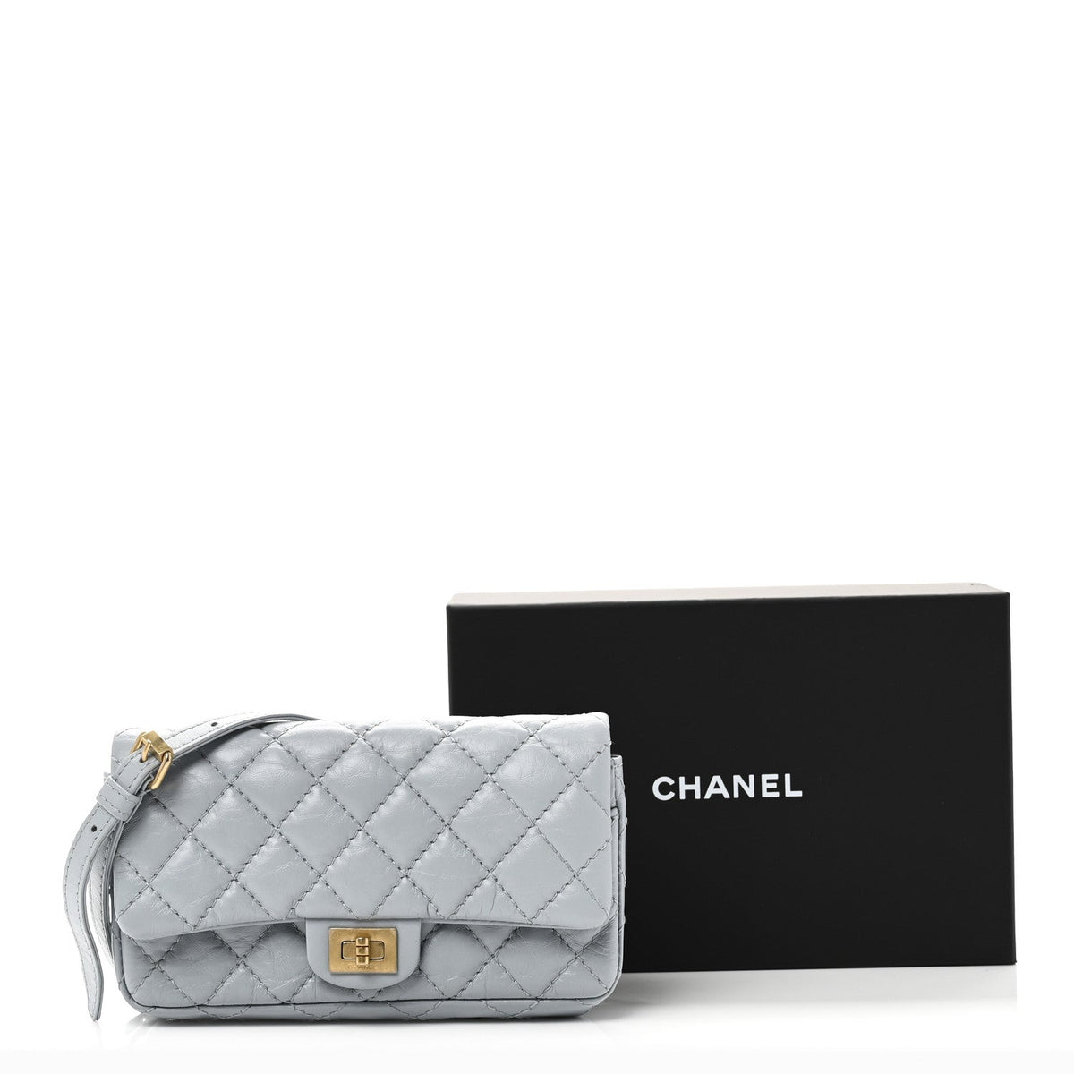 Aged Calfskin Quilted 2.55 Reissue Flap Belt Bag Clutch Light Blue