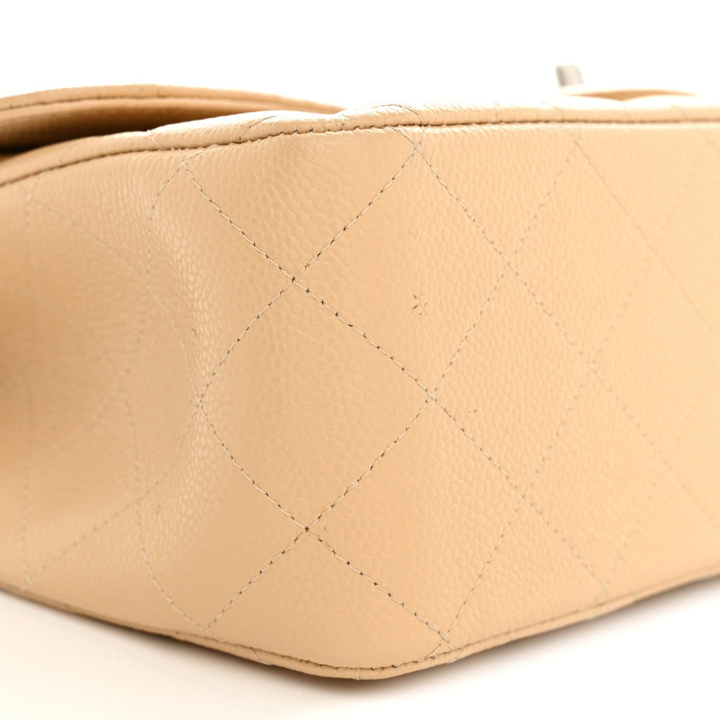 Caviar Quilted Jumbo Double Flap Light Beige