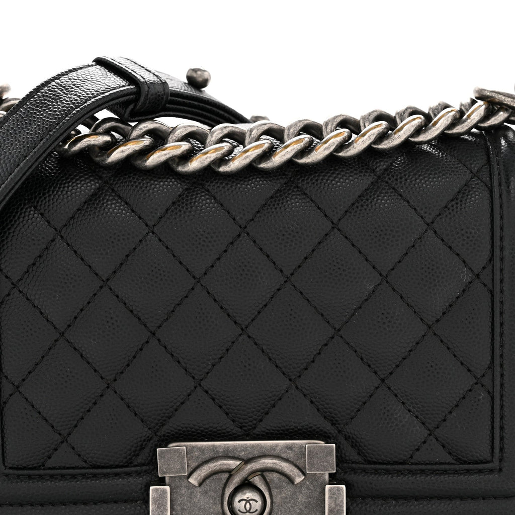 Caviar Quilted Small Boy Flap Black