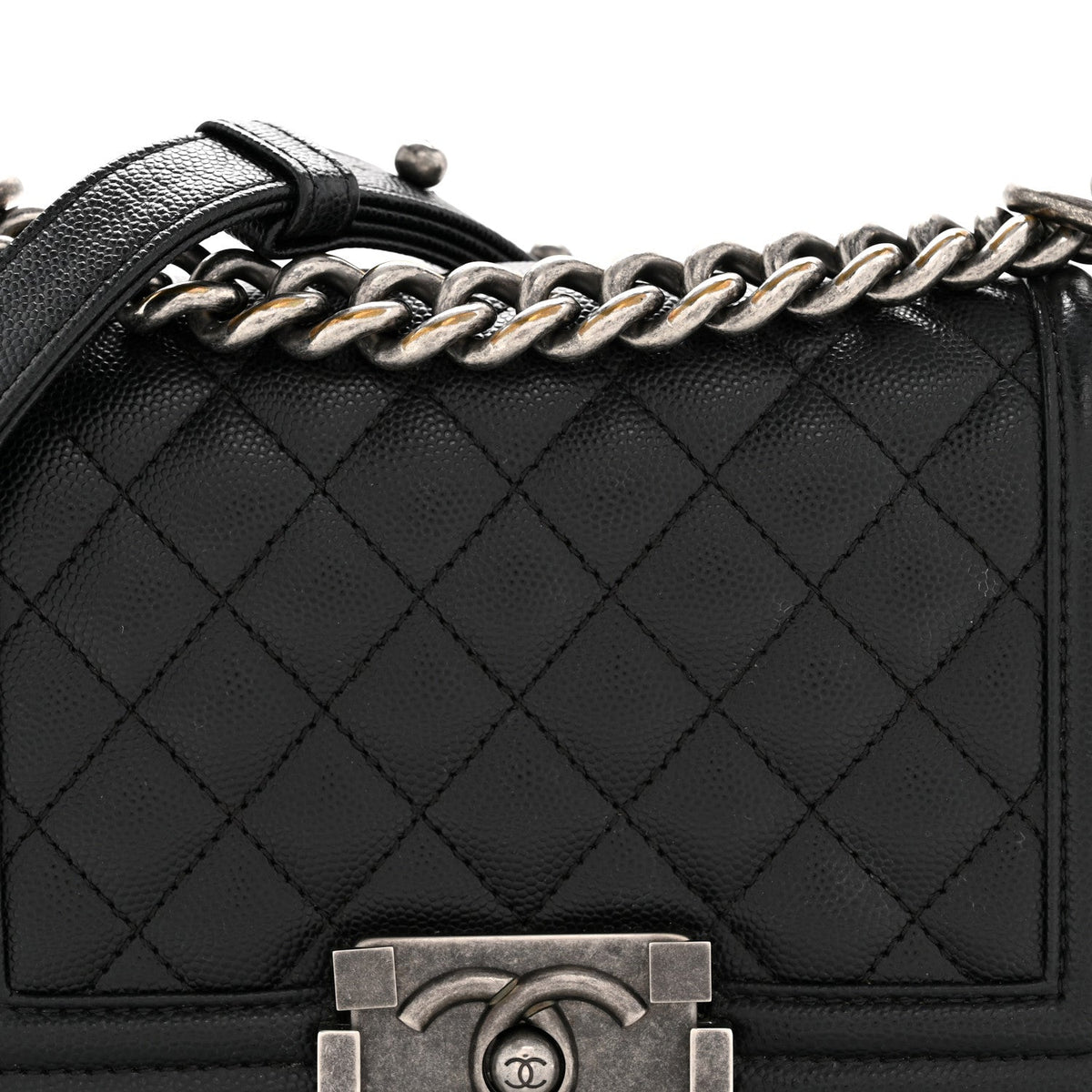 Caviar Quilted Small Boy Flap Black