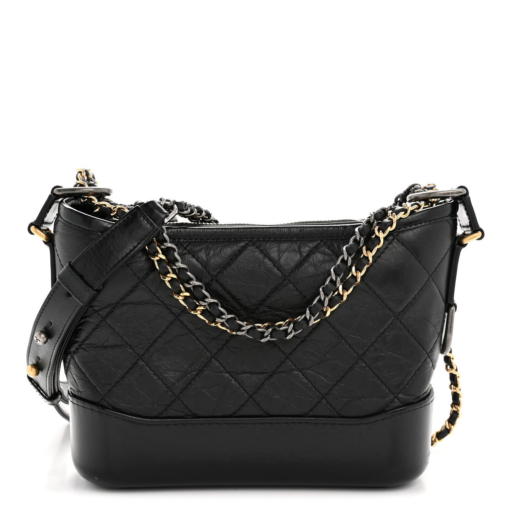 Aged Calfskin Quilted Small Gabrielle Hobo Black
