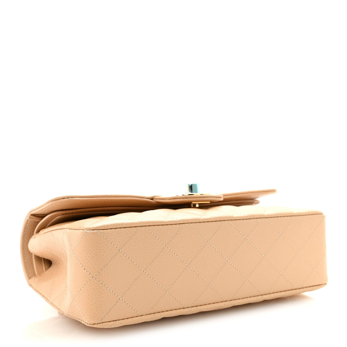 Caviar Quilted Small Double Flap Beige