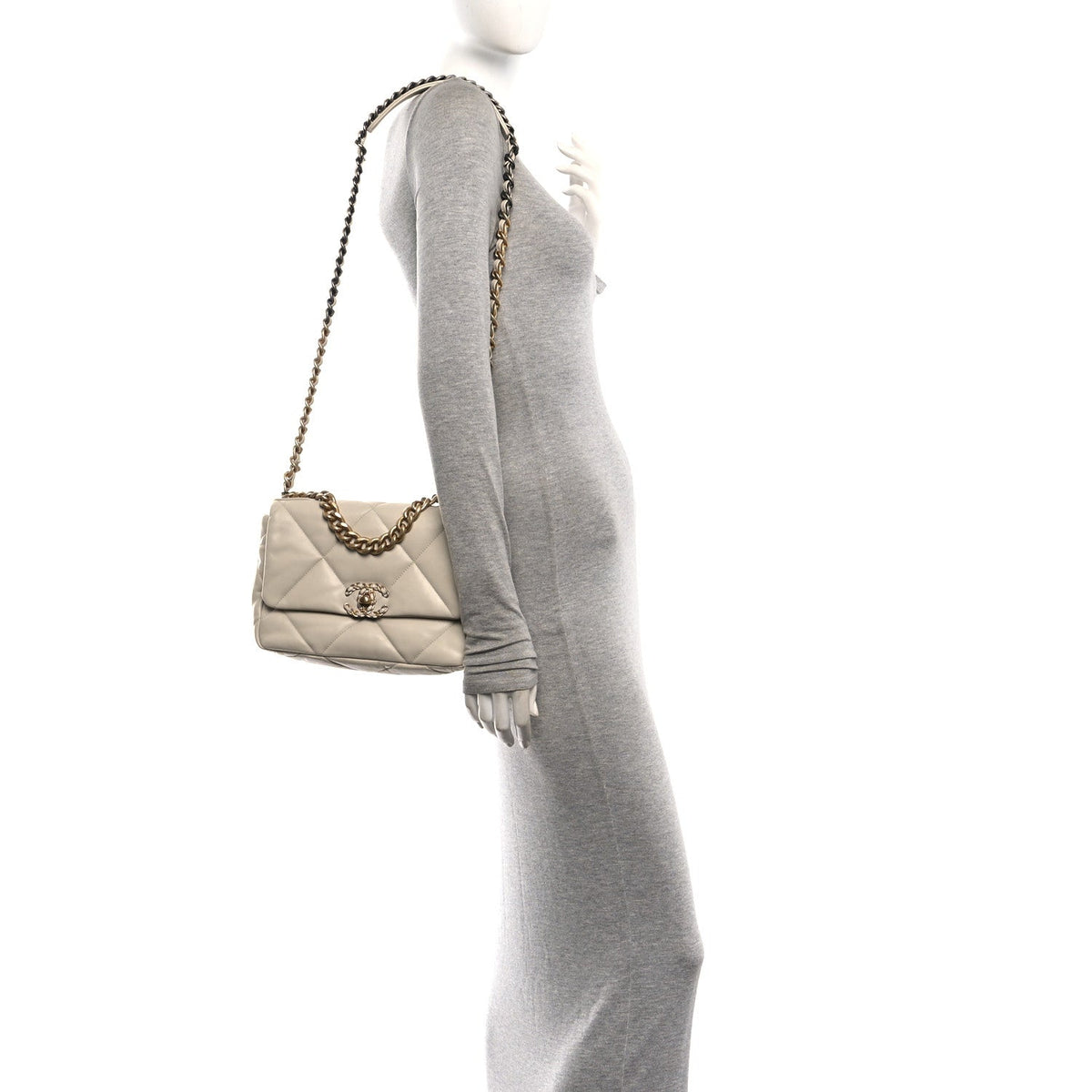 Lambskin Quilted Medium Chanel 19 Flap Light Beige