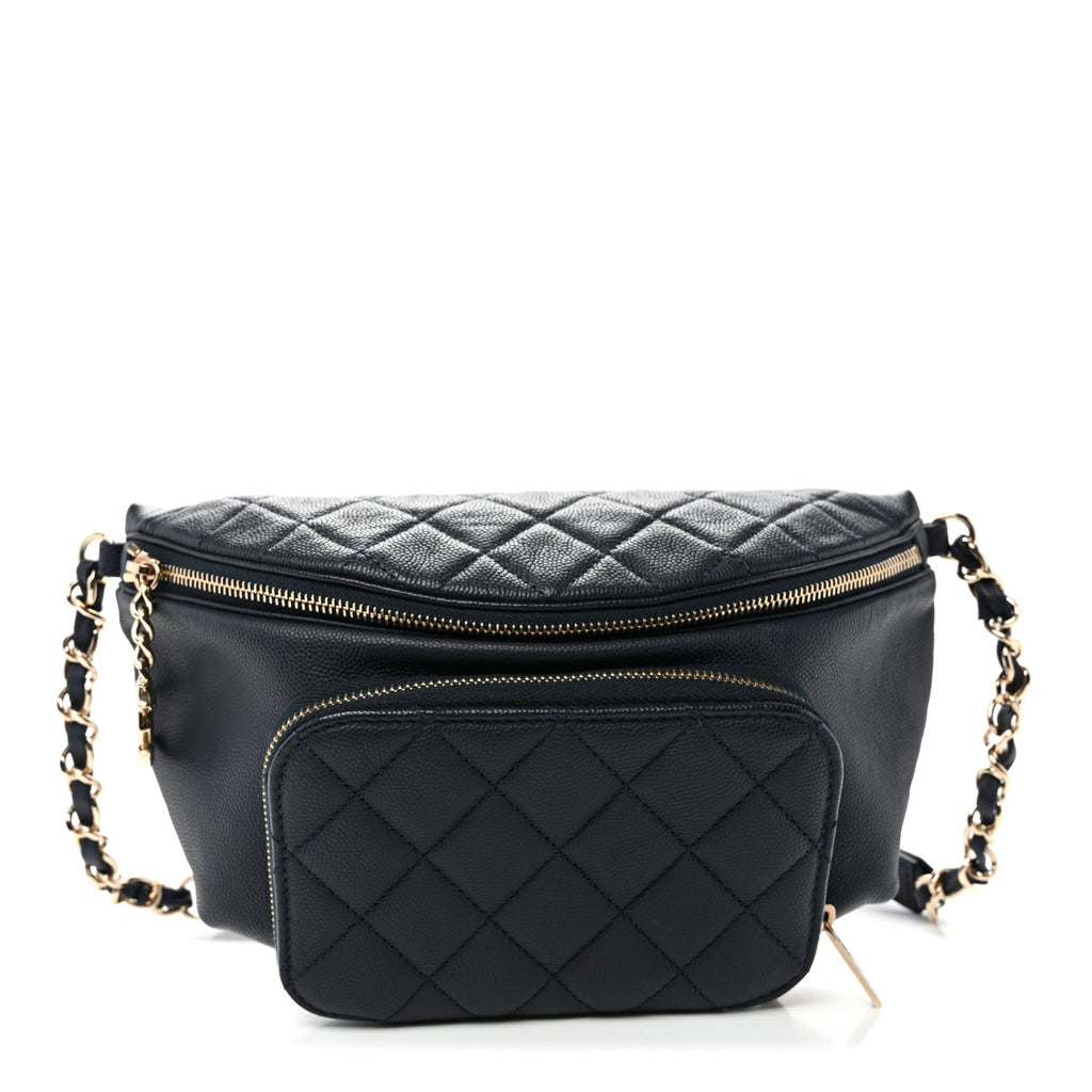 Caviar Quilted Business Affinity Waist Belt Bag Navy