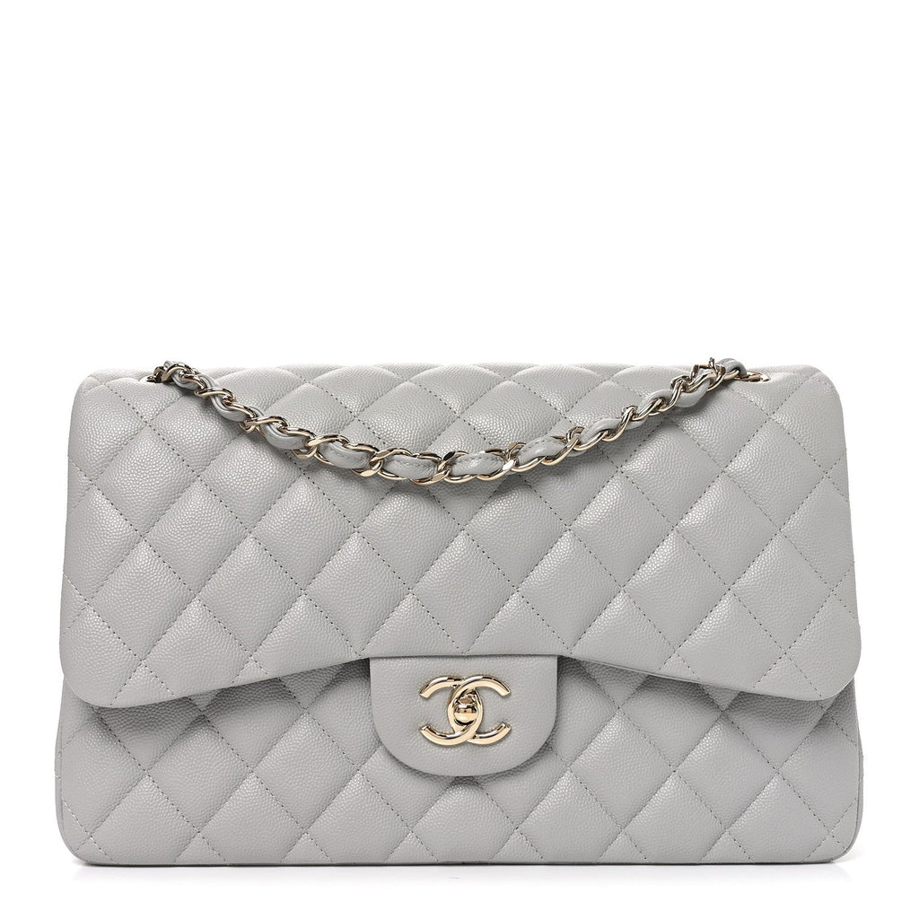 Caviar Quilted Jumbo Double Flap Grey