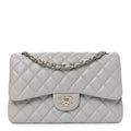 Caviar Quilted Jumbo Double Flap Grey