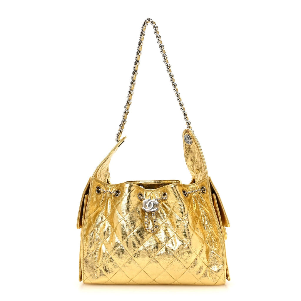 Metallic Aged Calfskin Quilted Small Chanel 25 Handbag Gold