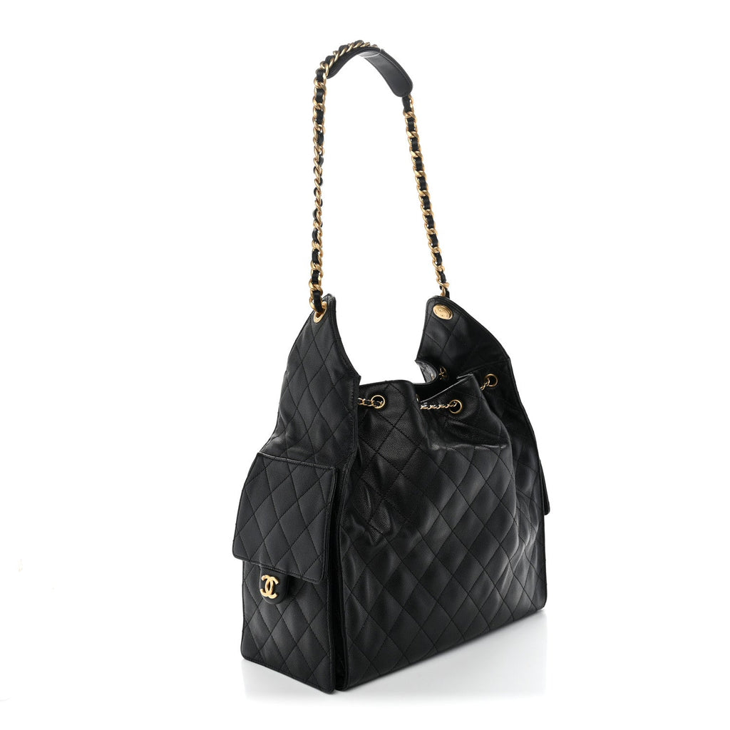 Caviar Quilted Medium Chanel 25 Handbag Black