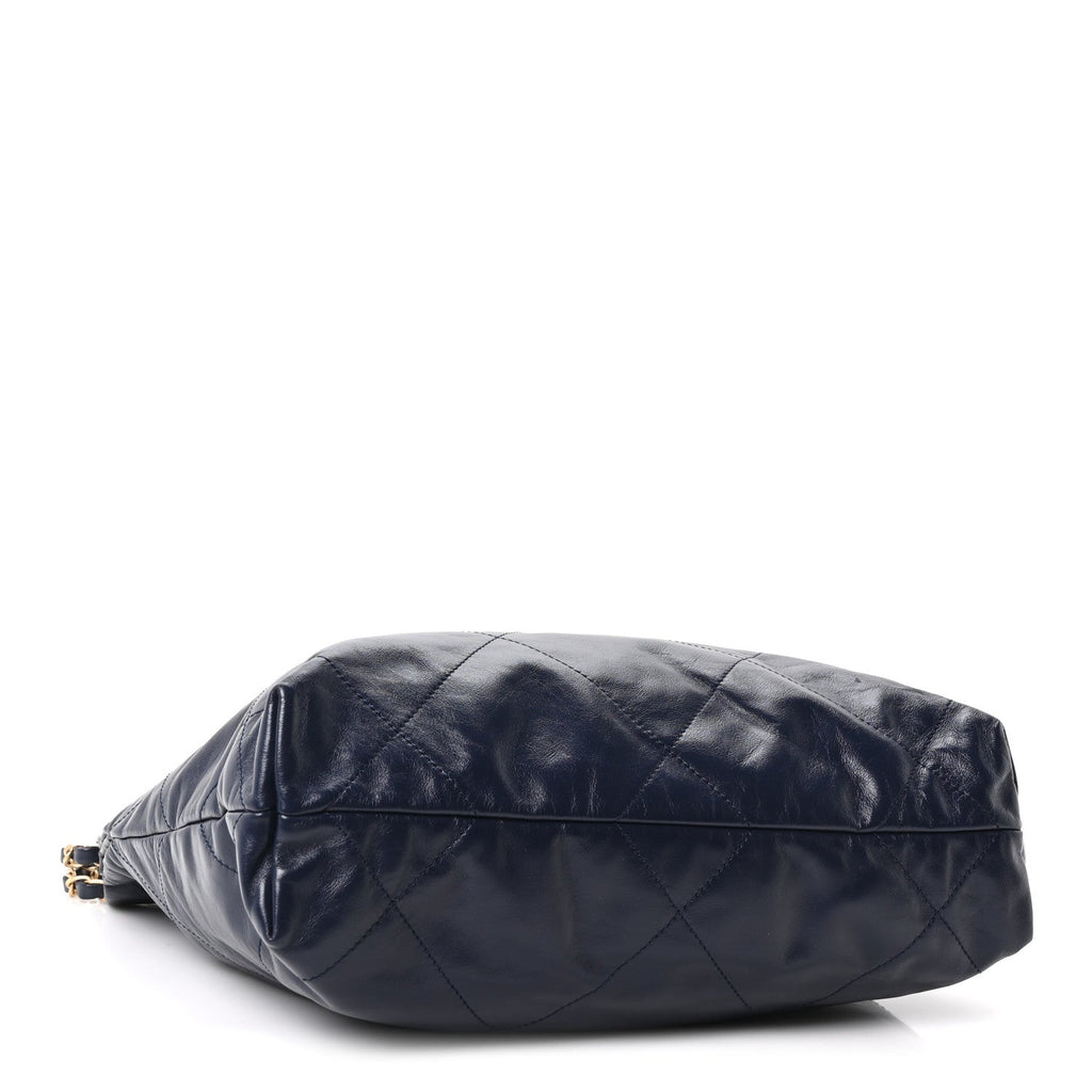 Shiny Calfskin Quilted Small Chanel 22 Navy