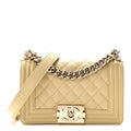Caviar Quilted Small Boy Flap Beige