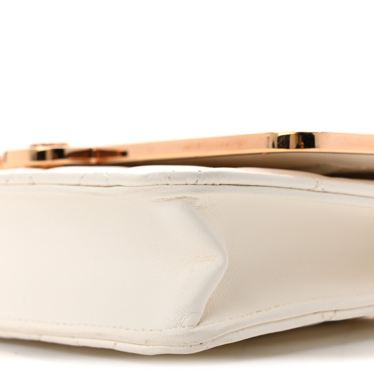 Lambskin Quilted Frame Wallet On Chain WOC White
