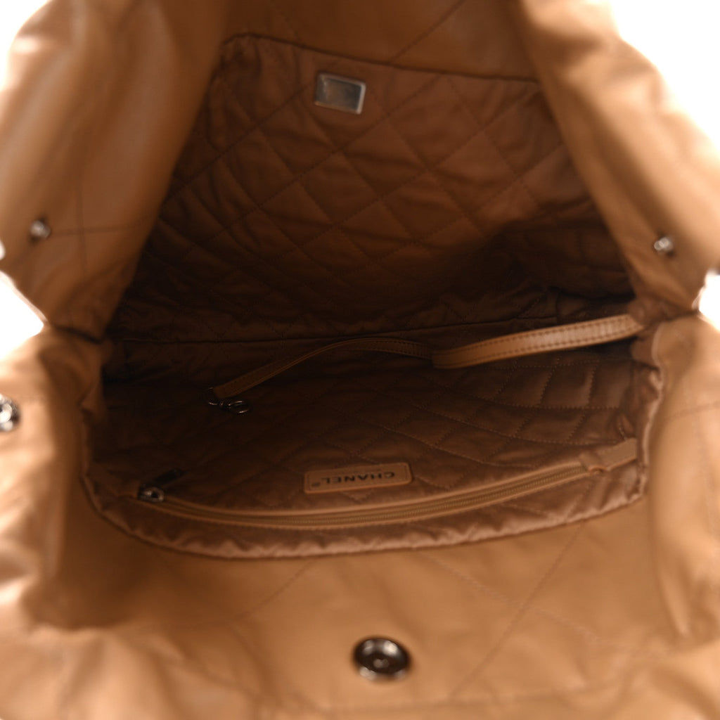 Shiny Calfskin Quilted Small Chanel 22 Beige