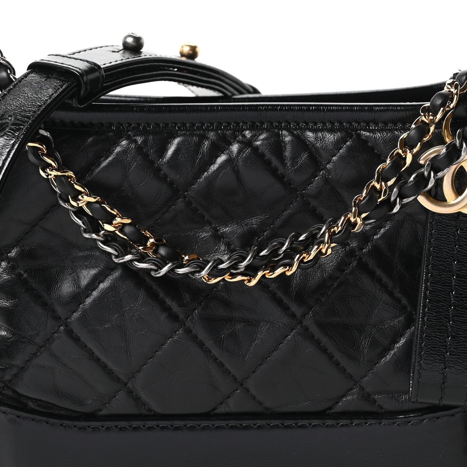Aged Calfskin Quilted Small Gabrielle Logo Hobo Black