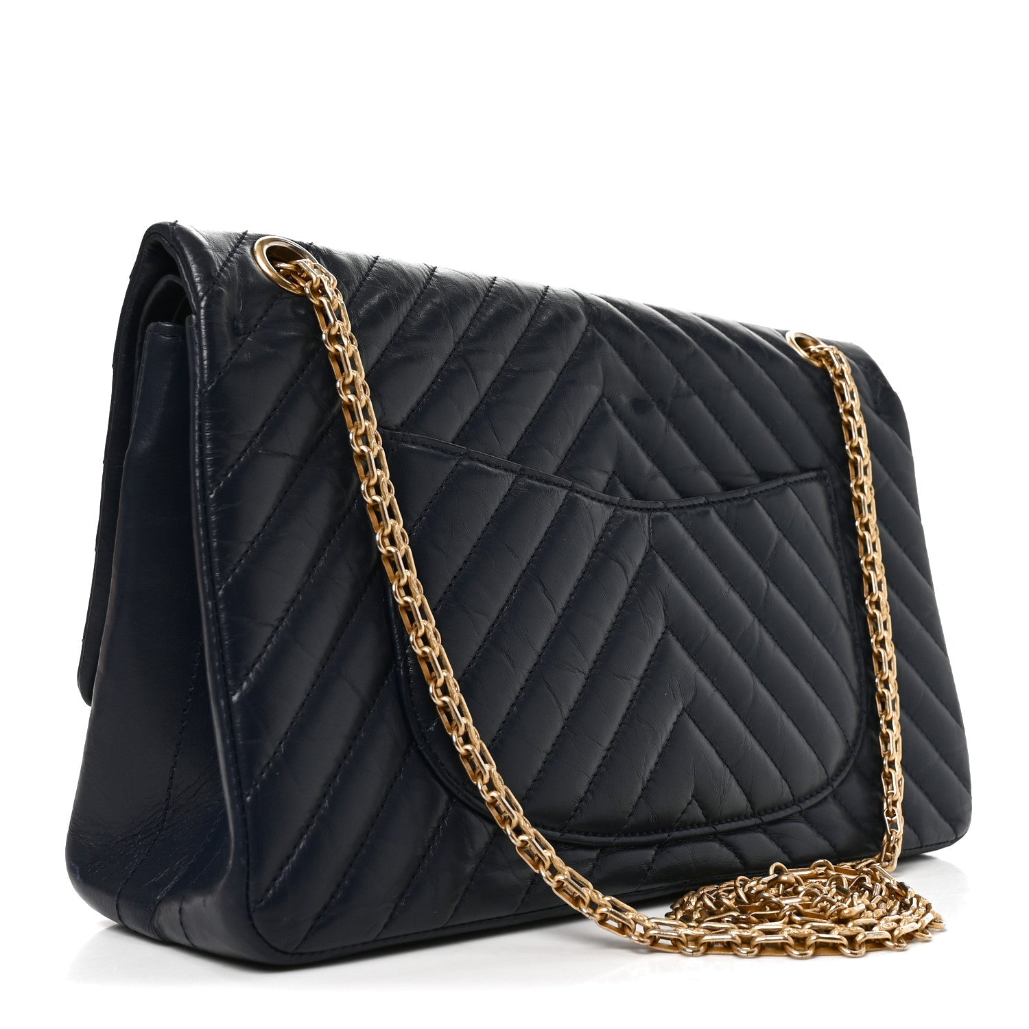 Aged Calfskin Chevron Quilted 2.55 Reissue 226 Flap Navy Blue