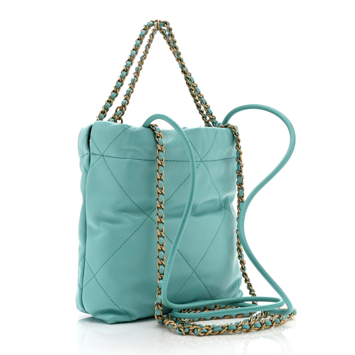 Shiny Calfskin Quilted Mini Chanel 22 Turquoise