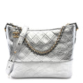 Metallic Lambskin Calfskin Quilted Medium Gabrielle Hobo Silver