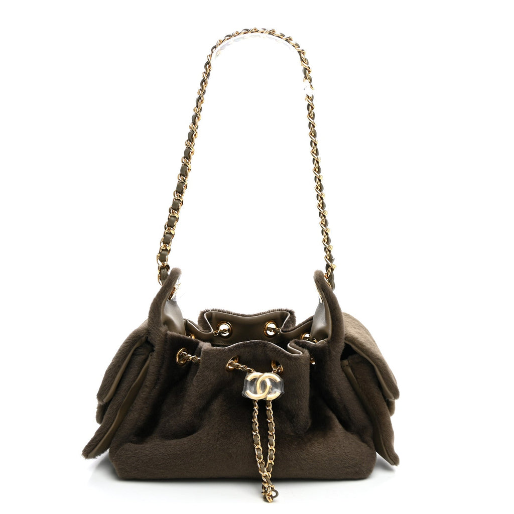 Pony Hair Mini Chanel 25 Handbag Dark Khaki