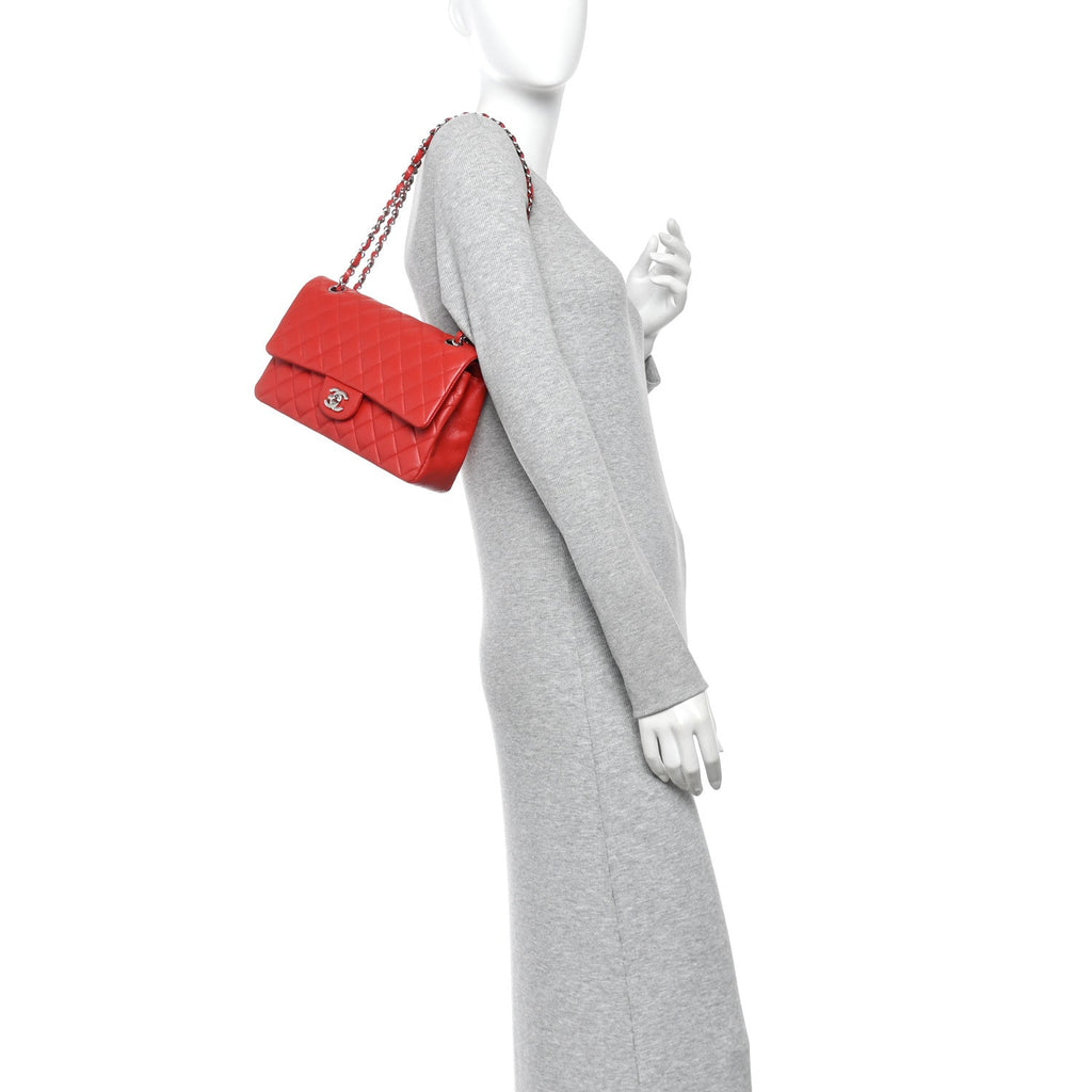 Lambskin Quilted Medium Double Flap Red
