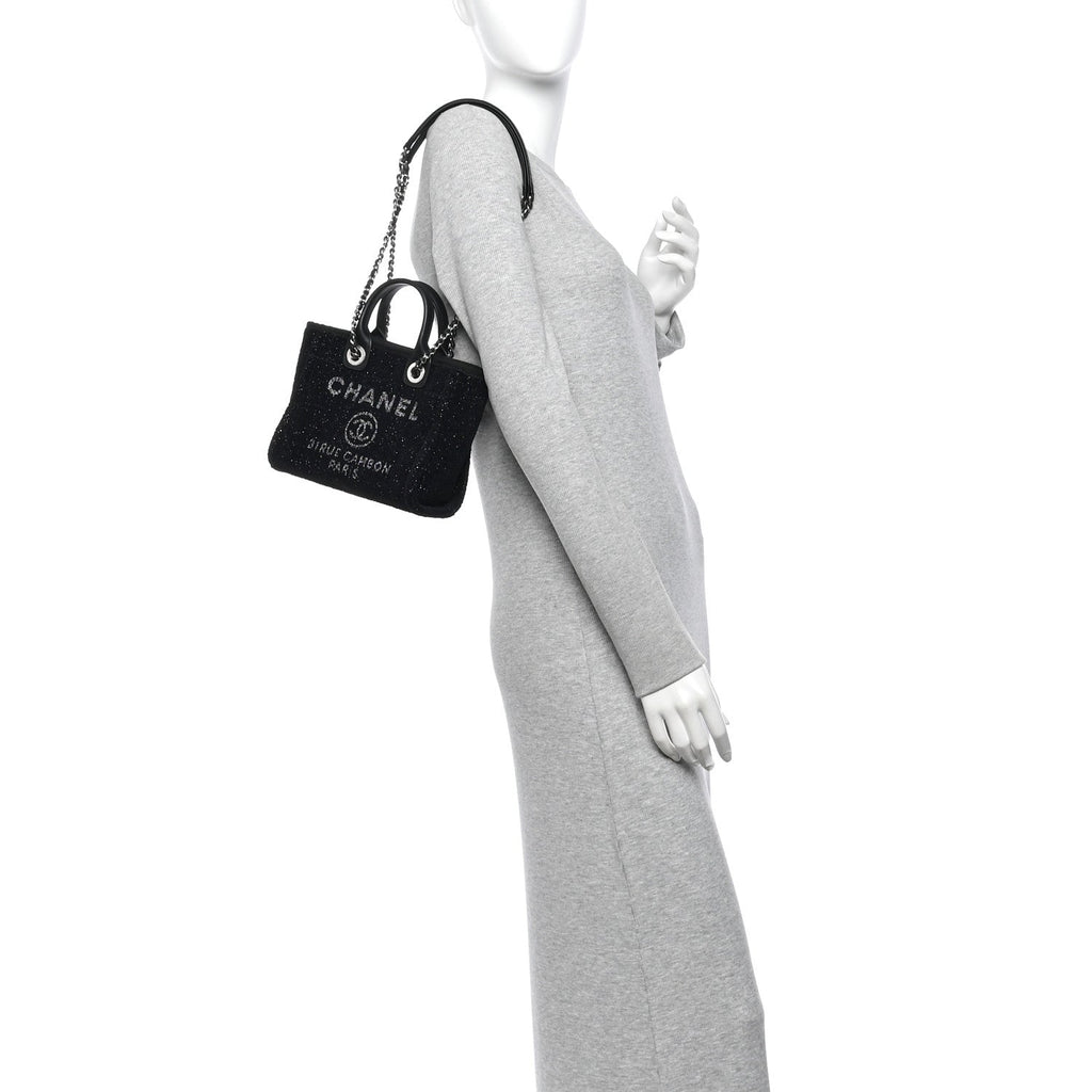 Lurex Canvas Mini Deauville Tote Black