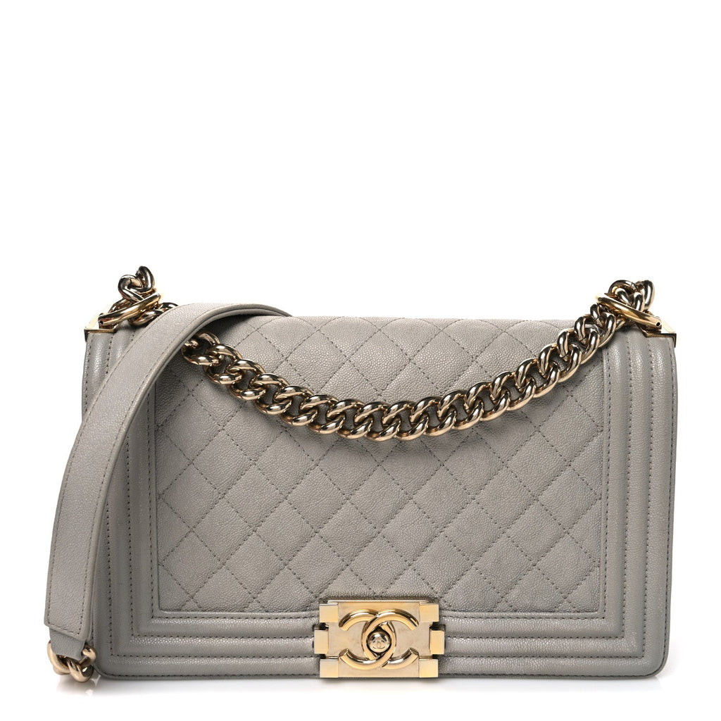 Caviar Quilted Medium Boy Flap Light Grey