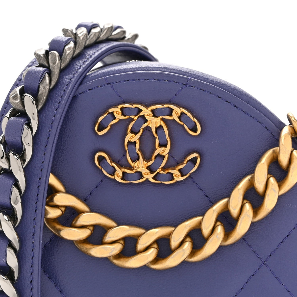 Lambskin Quilted Chanel 19 Round Clutch With Chain Purple