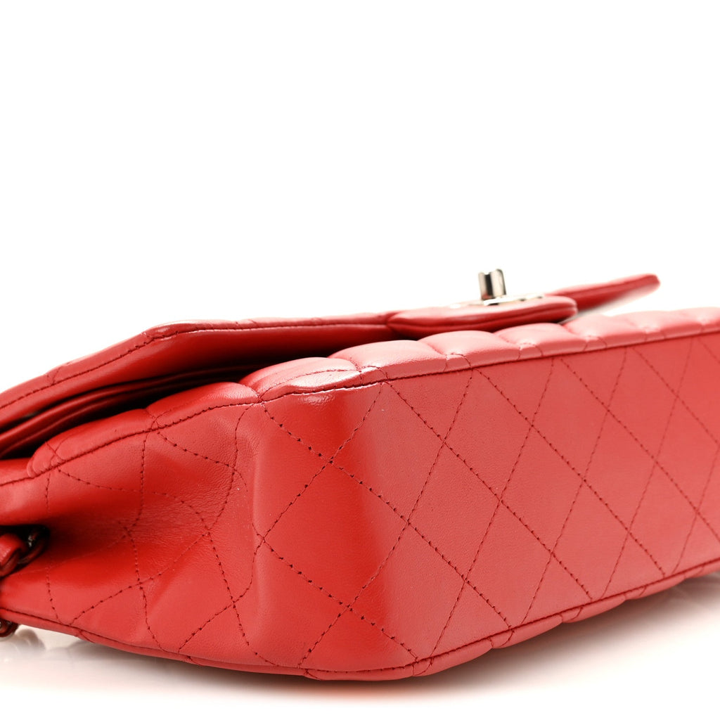 Lambskin Quilted Medium Double Flap Red